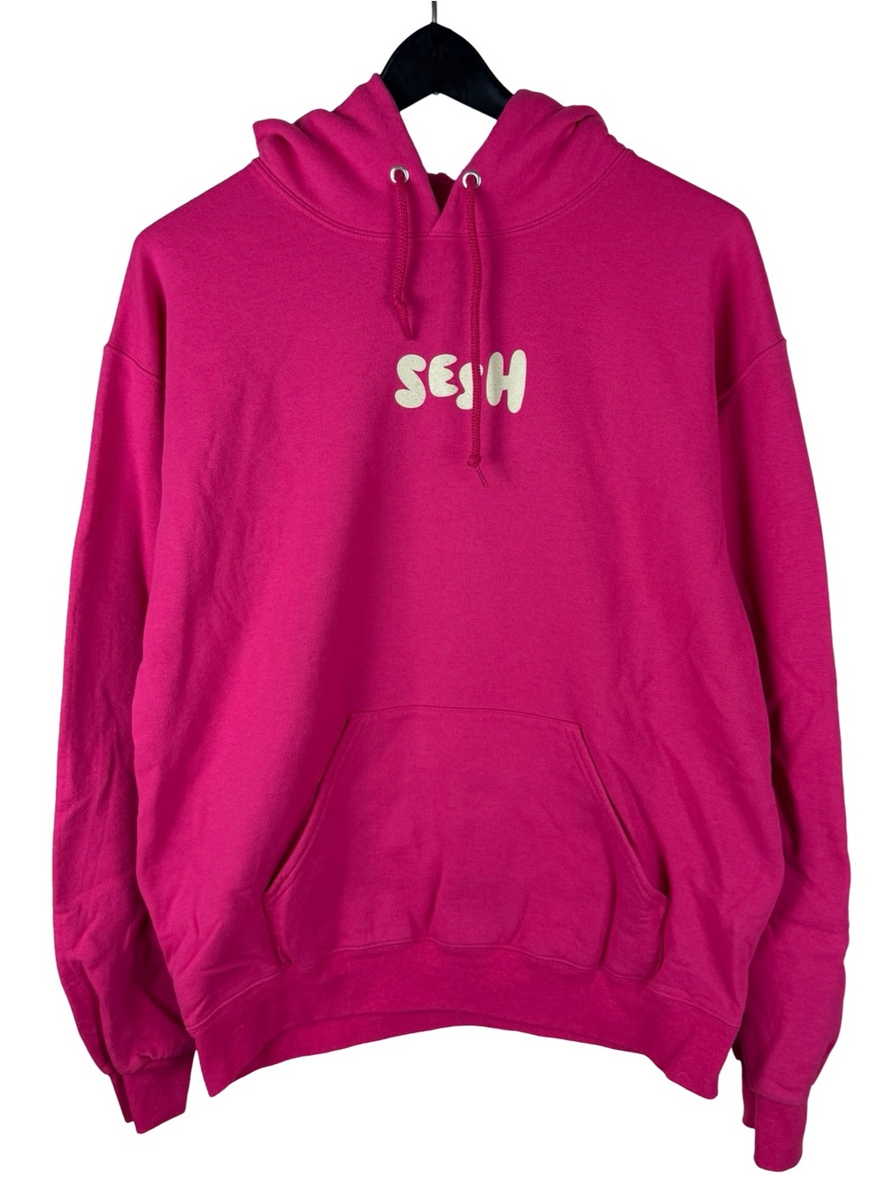 Mens Y2K Sesh Fitness Gear Streetwear Athletic Pullover Pink Hoodie Size L